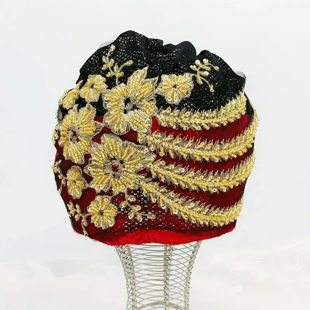 Red Beanie with Golden Beads Breathable Head Wrap and Chemo Cap Women & Girls - Picture 5 of 15